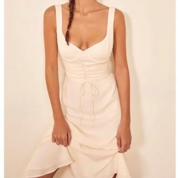 Reformation Sigrid Corset Milkmaid cream/off white midi dress wired cups size 12 - Picture 3 of 15